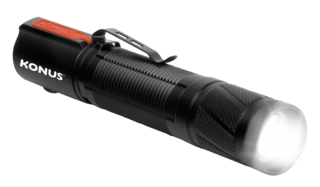 The Konus 3931 KonlusLight RC-7 is a rechargeable tactical flashlight made to put out 1200 lumens with an aluminum body.